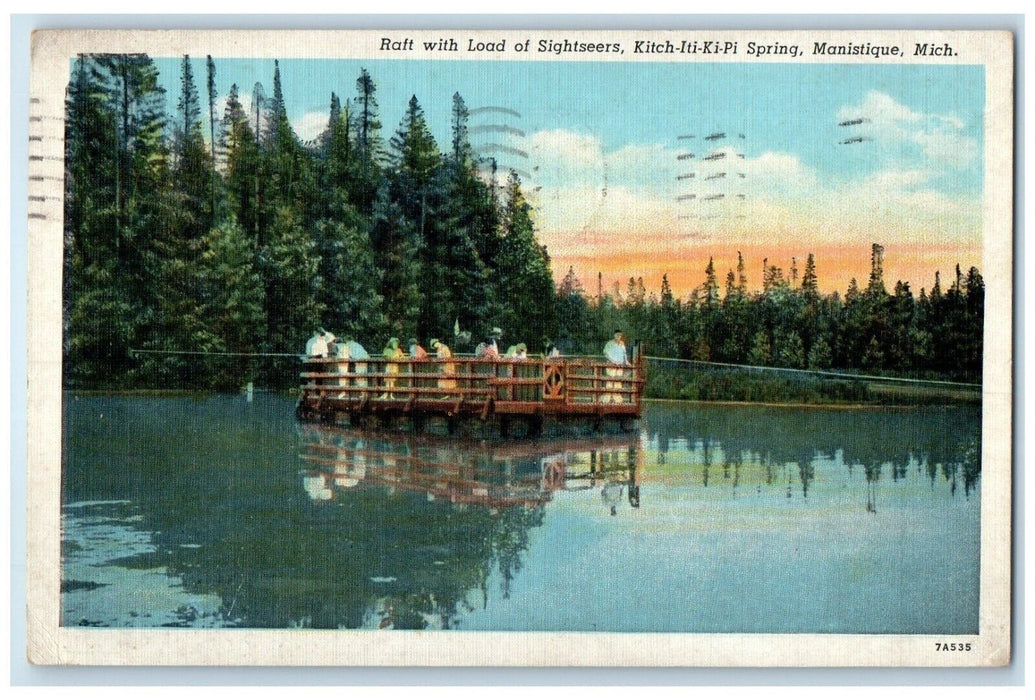 1940 Raft Load Sightseers Kitch Springs Manistique Michigan MI Vintage Postcard