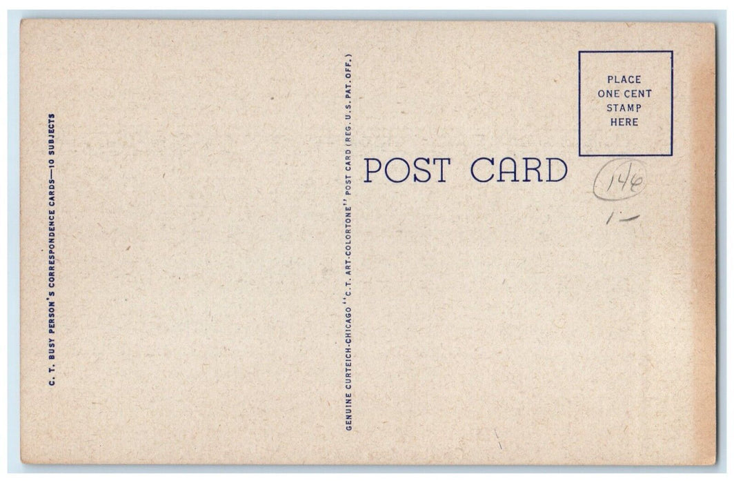 c1940 Busy Person Correspondence Card Greetings Iron River Michigan MI Postcard