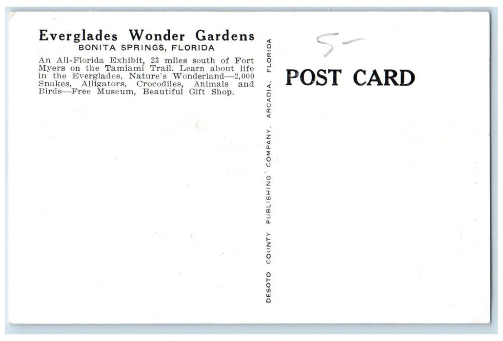 c1940 Everglades Wonder Gardens Tom Bill Piper Bonita Springs Florida Postcard