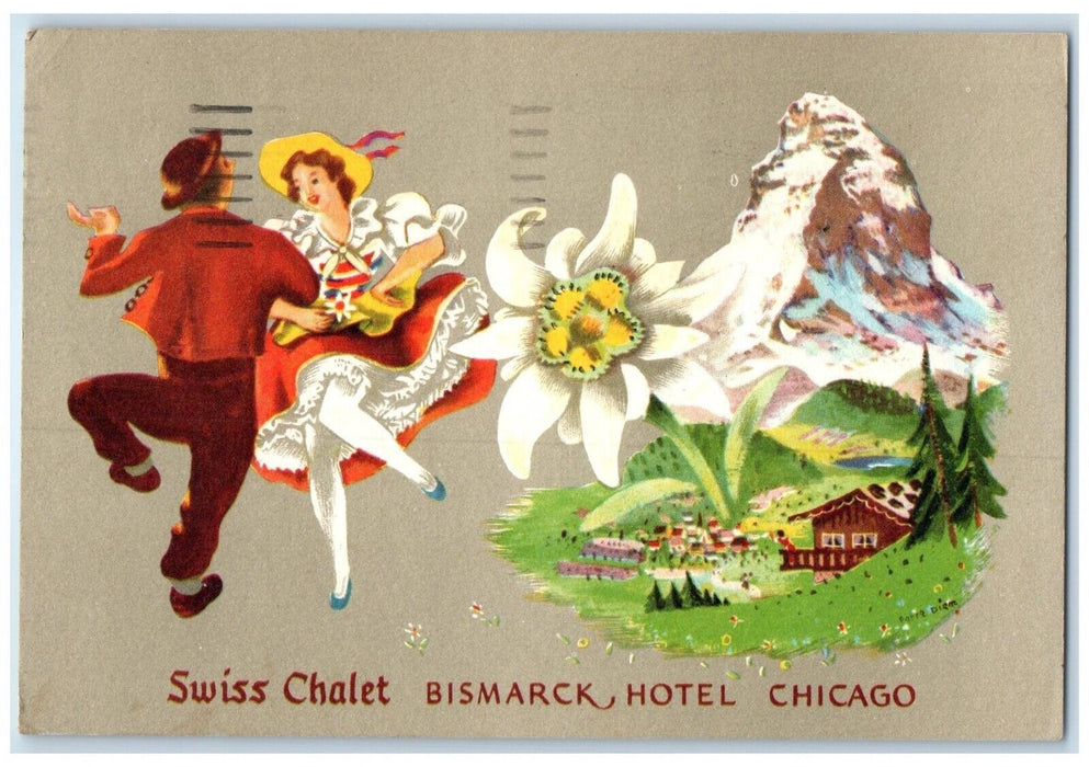 1949 Swiss Chalet Bismarck Hotel Dancing Exterior Chicago Illinois IL Postcard