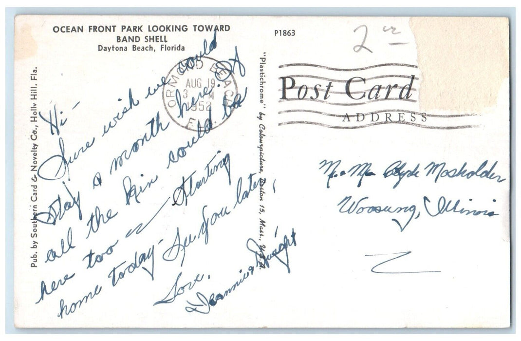 1952 Ocean Front Park Looking Toward Band Shell Daytona Beach Florida Postcard