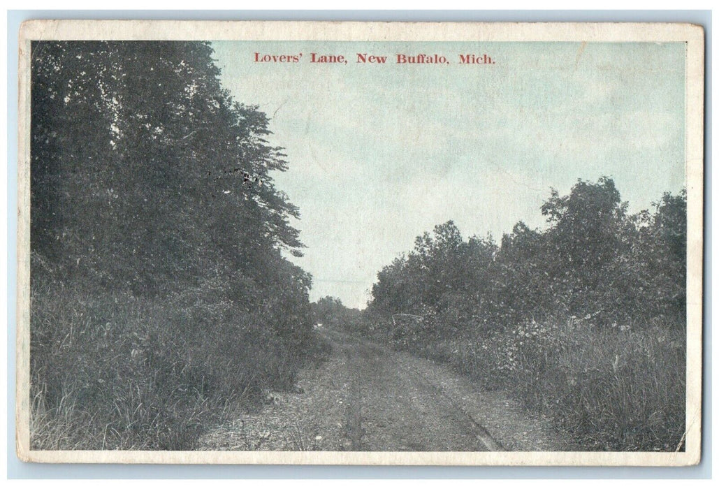 1921 Road Trees Way Lovers Lane New Buffalo Michigan MI Antique Vintage Postcard