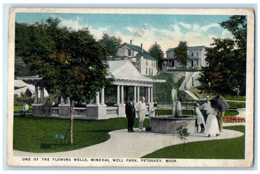 1919 Scenic View Flowing Wells Mineral Well Park Petoskey Michigan MI Postcard