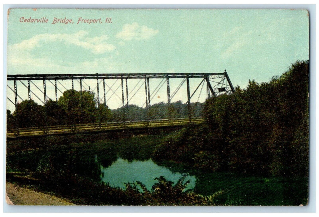 c1910's View Of Cedarville Bridge Freeport Illinois IL Antique Posted Postcard