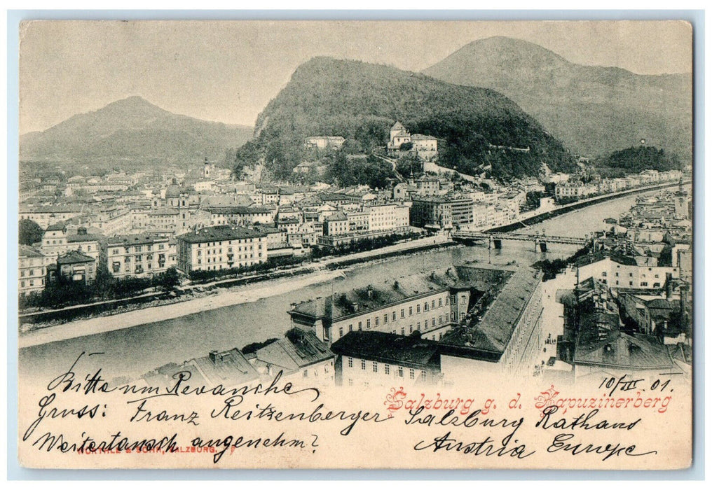 1901 Mountain Buildings View Salzburg Kapuzinerberg Austria Antique Postcard