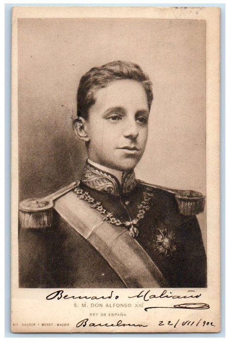 1902 Portrait of S.M. Don Alfonso XIII Rey De Espana Antique Posted Postcard