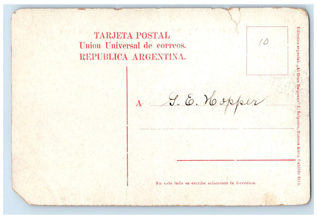 c1910 Memory of Belgrano English Oratory Argentina Antique Unposted Postcard