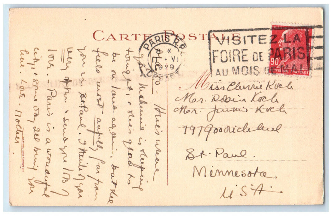 1929 Hotel Du Rhin 4&6 Place Vendome Paris France Vintage Posted Postcard