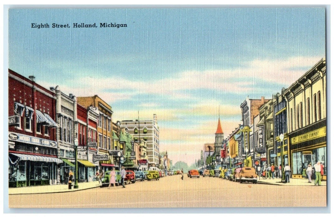 1940 Eighth Street Main Road Buildings Holland Michigan Vintage Antique Postcard