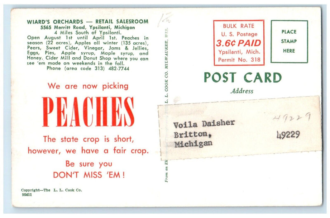 1960 Multi-View Wiard's Orchards Retail Salesroom Ypsilanti Michigan MI Postcard