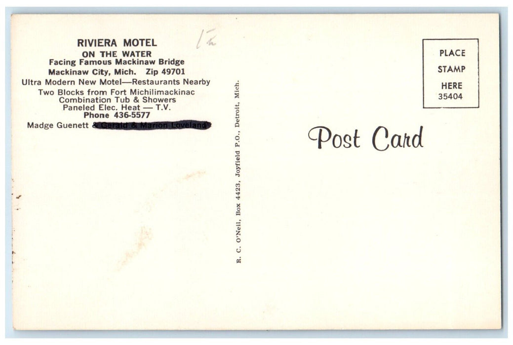 c1960 Multi-View Riviera Motel Water Mackinaw City Michigan MI Unposted Postcard