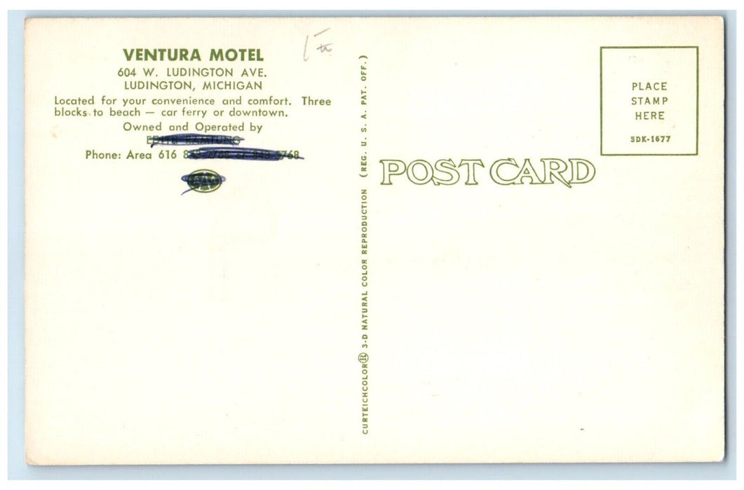 c1960 Multi-View Ventura Motel Ludington Michigan MI Vintage Unposted Postcard