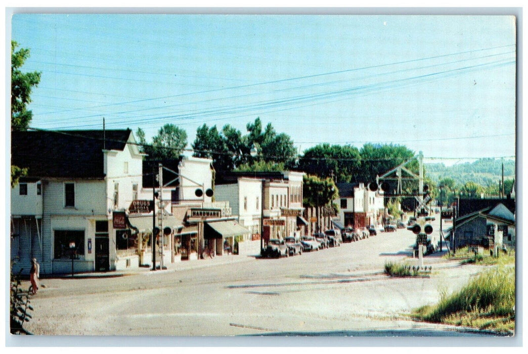 1960 Looking North Down Main Street Fishing Beulah Michigan MI Unposted Postcard