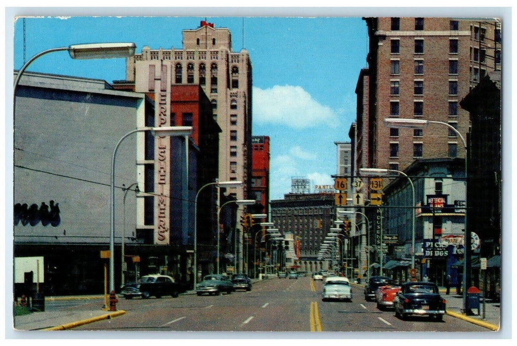 c1960 Street Road Classic Cars Monroe Avenue Grand Rapids Michigan MI Postcard