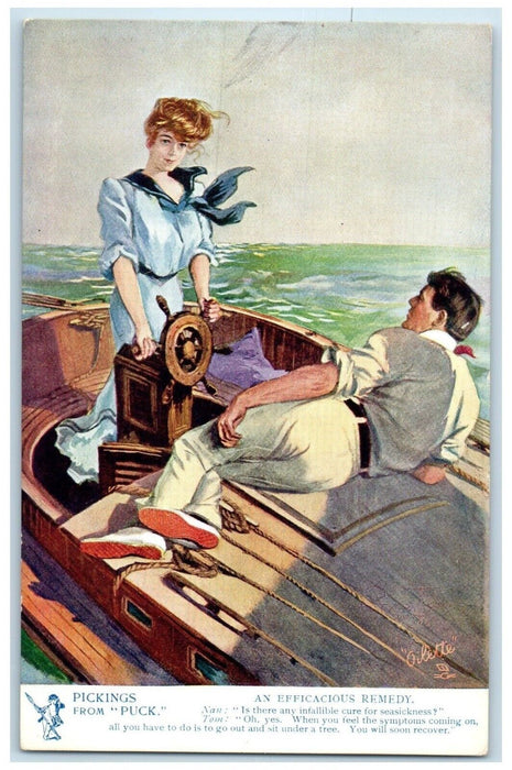 c1905 Pickings From Puck An Efficacious Remedy Boat Oilette Tuck's Postcard