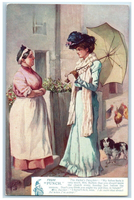 c1910's From Punch The Rector's Daughter Dog Oilette Tuck's Antique Postcard