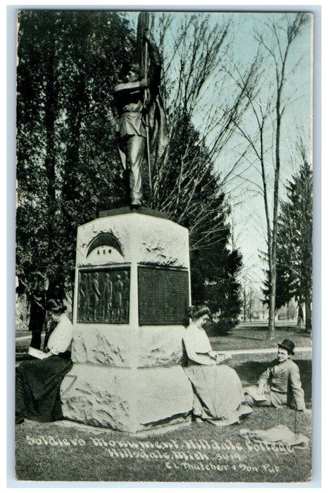 1910 Scenic View Soldiers Monument Hillsdale College Hillsdale Michigan Postcard