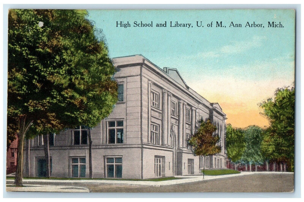 c1910 Exterior View High School Library Ann Arbor Michigan MI Unposted Postcard