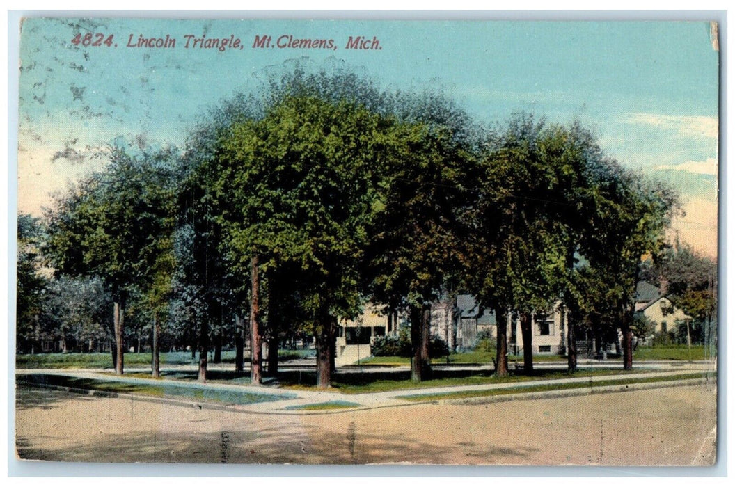 1914 Scenic View Lincoln Triangle Mt Clemens Michigan Antique Vintage Postcard