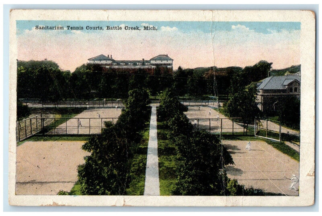 1916 Aerial View Sanitarium Tennis Courts Battle Creek Michigan Vintage Postcard