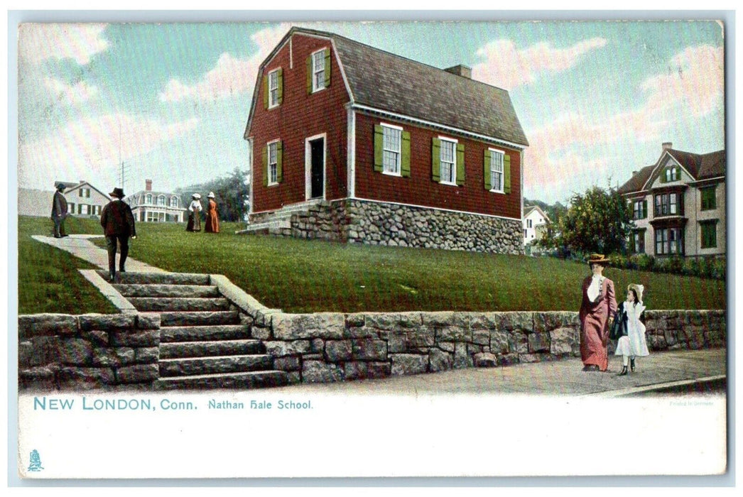 c1905 Nathan Hale School Exterior Building Stair New London Connecticut Postcard
