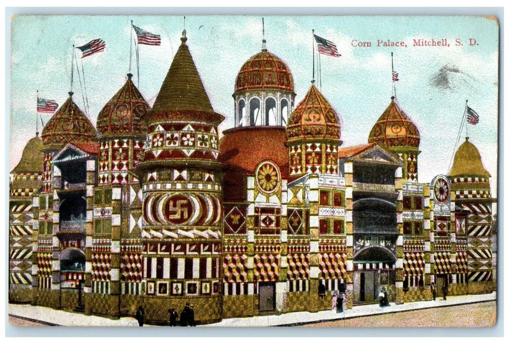 1909 Corn Palace Exterior Building Street Mitchell South Dakota Vintage Postcard
