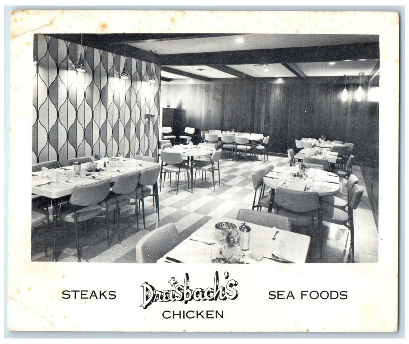 c1940 Steaks Dreisbach's Sea Foods Chicken Tables Grand Island Nebraska Postcard