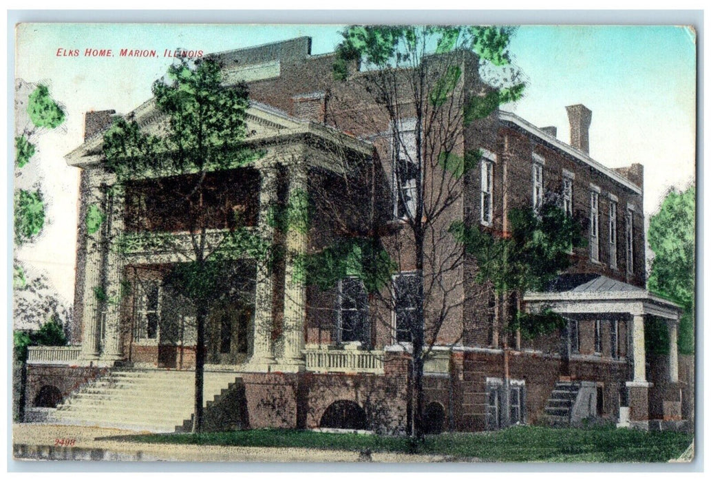 1910 Elks Home Exterior Building Stairs Marion Illinois Vintage Antique Postcard