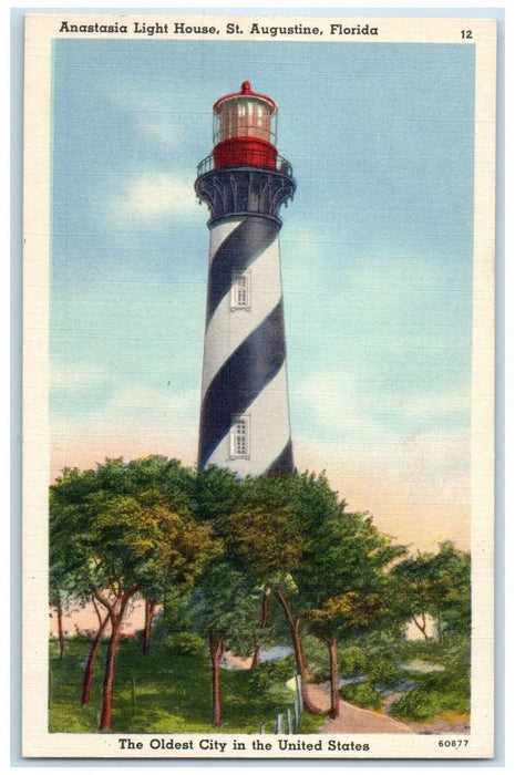c1930's Anastasia Light House St. Augustine Florida FL, Oldest City Postcard