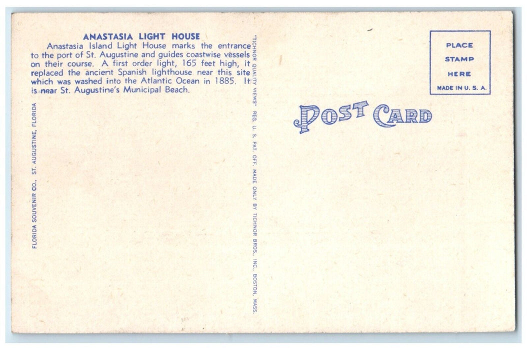 c1930's Anastasia Light House St. Augustine Florida FL, Oldest City Postcard