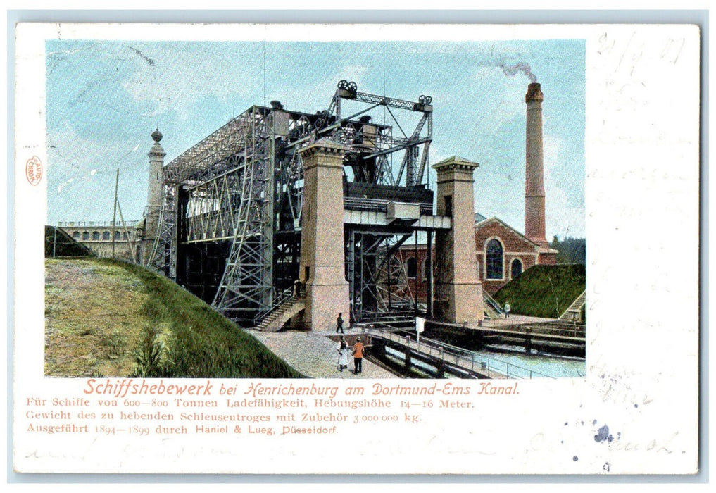 1901 Boat lift near Henrichenburg on the Dortmund-Ems Canal Germany Postcard