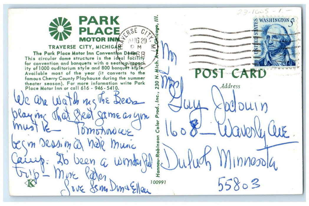 1968 Interior View Park Place Motor Inn Traverse City Michigan Antique Postcard