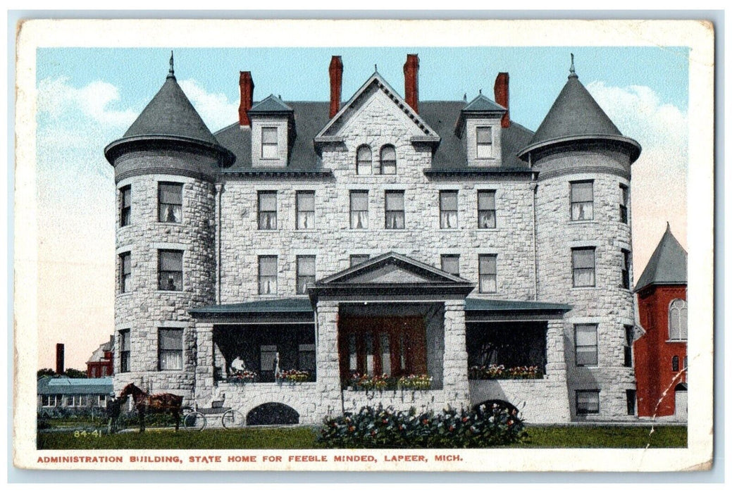 1920 Exterior Administration Building State Home Feeble Lapeer Michigan Postcard