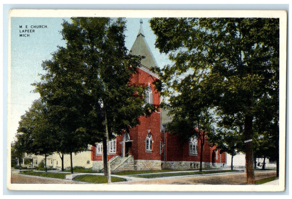c1910 Exterior M. E. Church Building Lapeer Michigan MI Antique Vintage Postcard