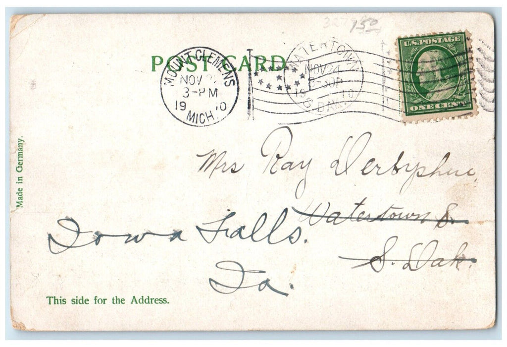 c1910 Birds Eye View Court House Mt. Clemens Michigan MI Vintage Posted Postcard