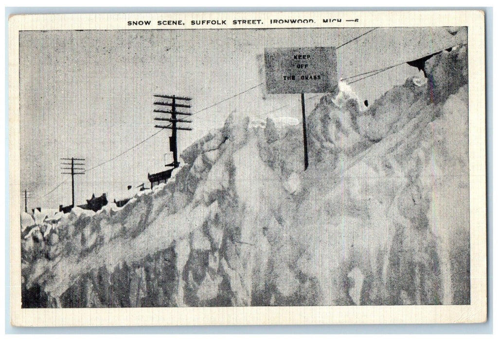 1941 Snow Scene Suffolk Street Ironwood Michigan Antique Vintage Posted Postcard