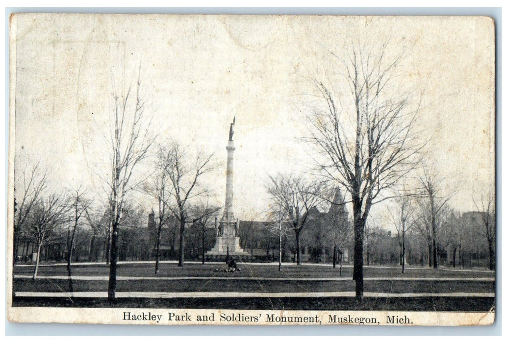 c1910 Hackley Park Soldiers Monument Muskegon Michigan Antique Vintage Postcard