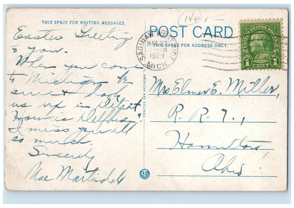 1929 Exterior View Second National Bank Saginaw Michigan Posted Vintage Postcard