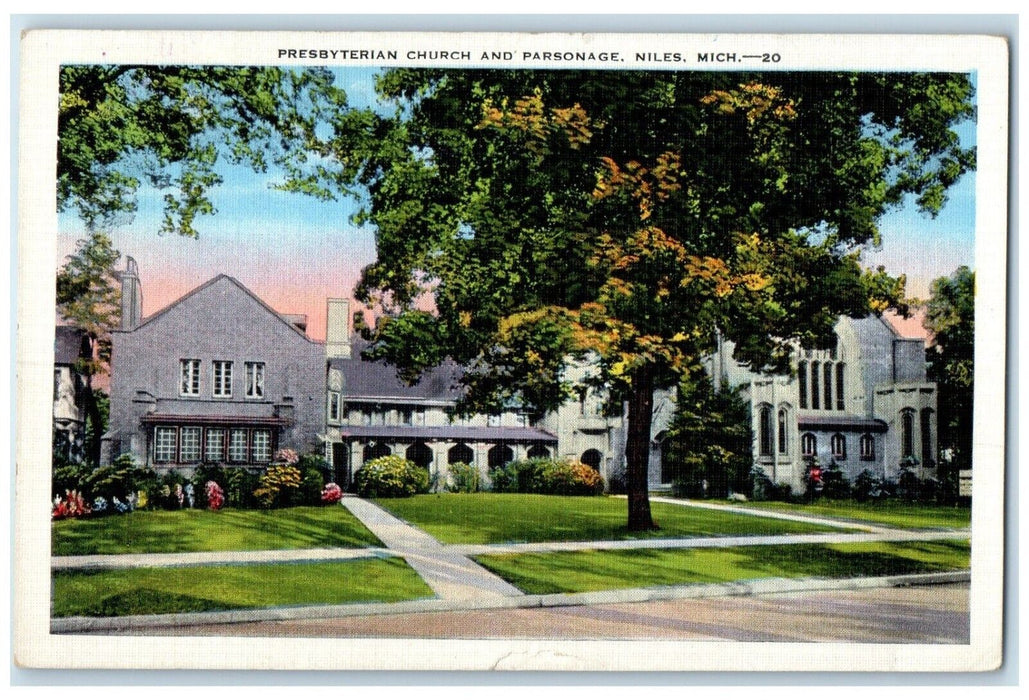 1947 Exterior Presbyterian Church Parsonage Niles Michigan MI Antique Postcard