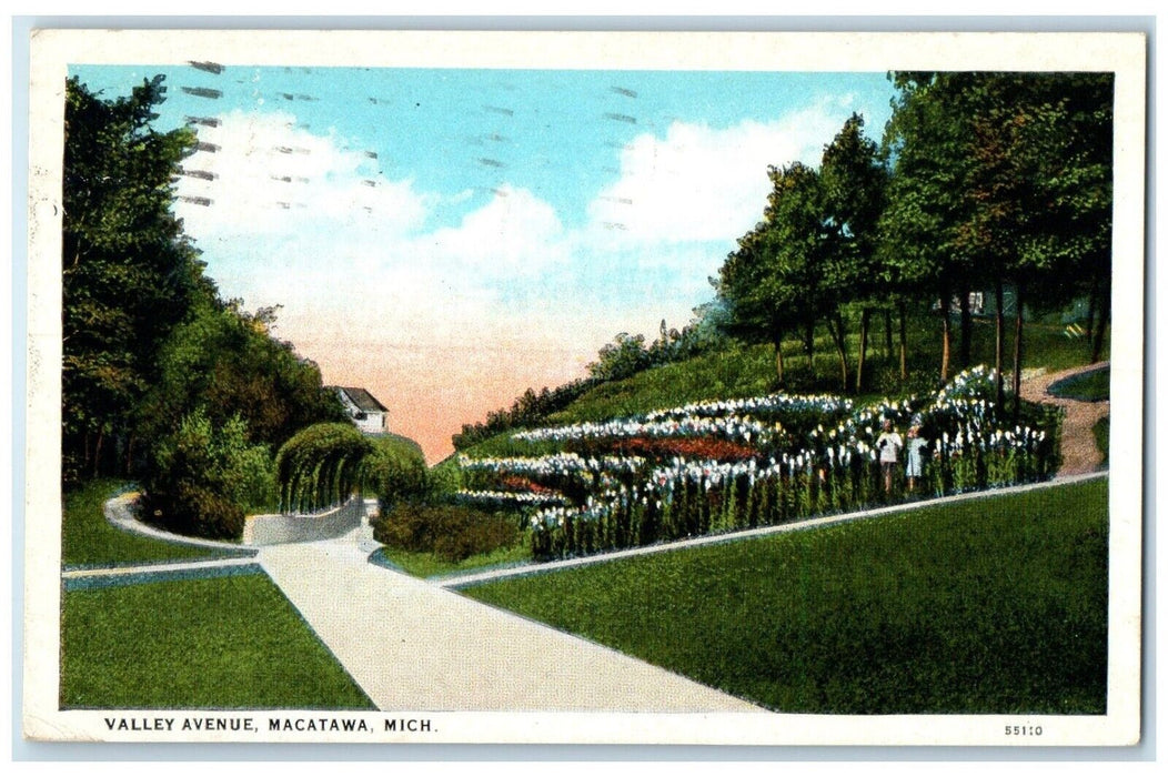 1925 Scene Flowers Garden Valley Avenue Macatawa Michigan MI Antique Postcard