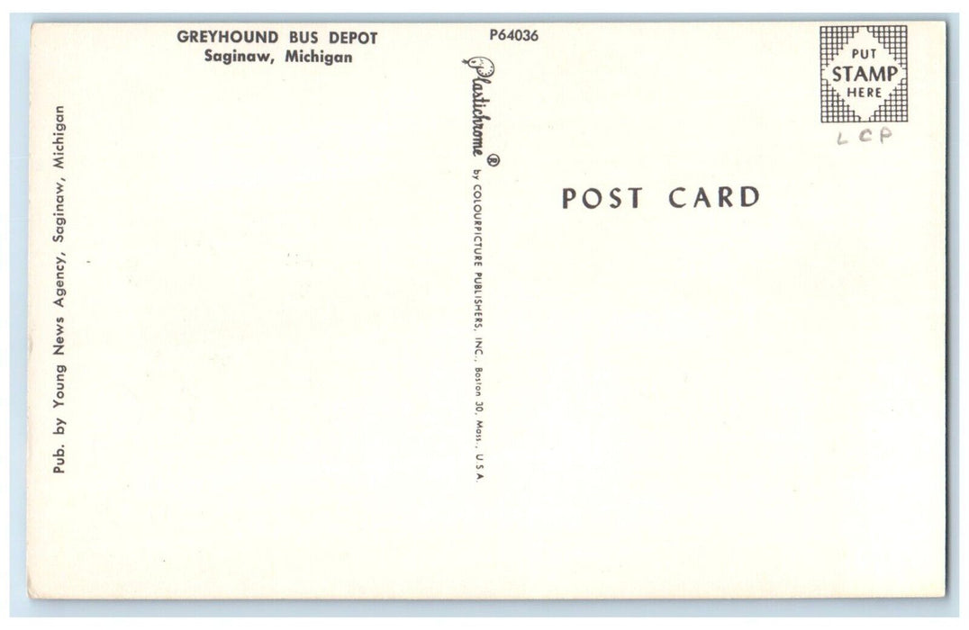 c1960 Greyhound Bus Depot Exterior Building Taxi Road Saginaw Michigan Postcard