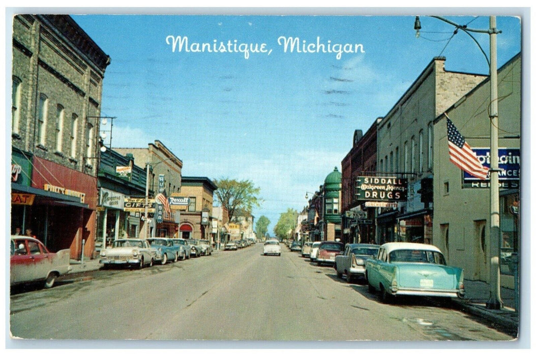 1960 Deer Street Shopping Area Exterior Building Manistique Michigan MI Postcard