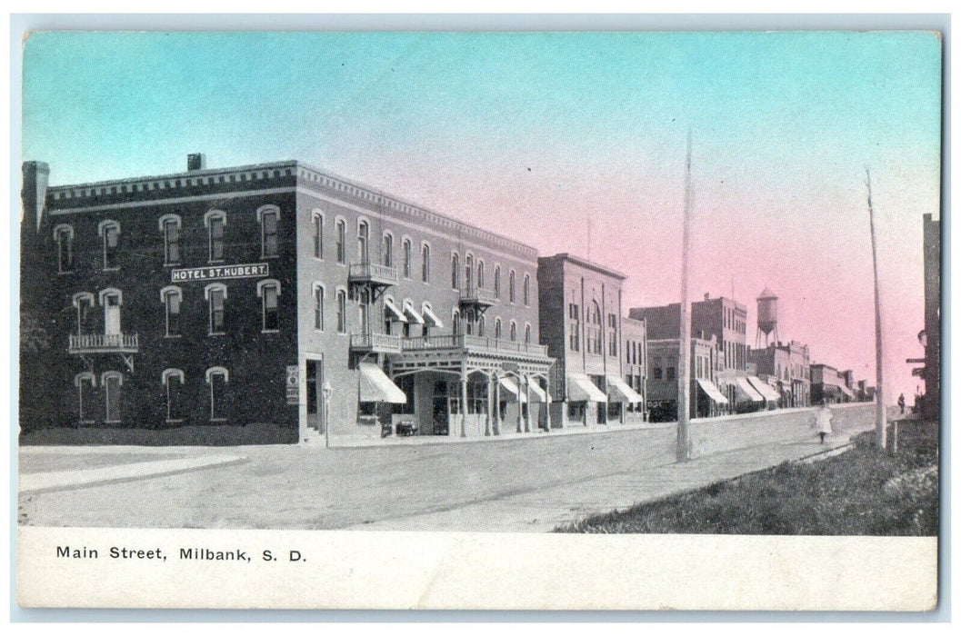 c1910 Main Street Milbank Exterior Building Road South Dakota Vintage Postcard