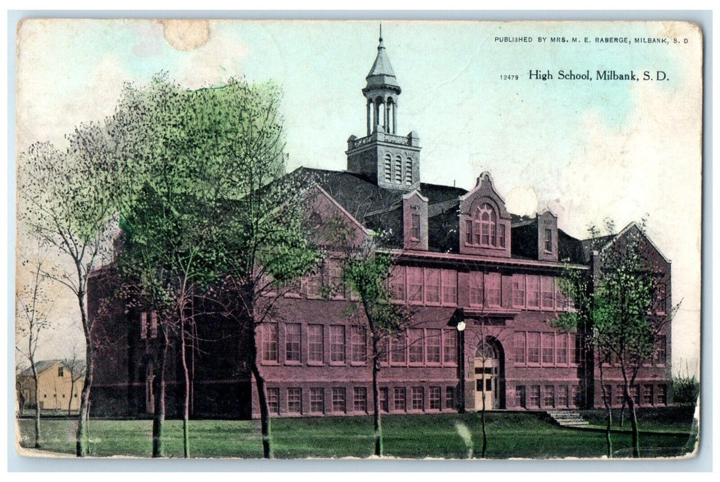 1910 High School Exterior Building Milbank South Dakota Vintage Antique Postcard