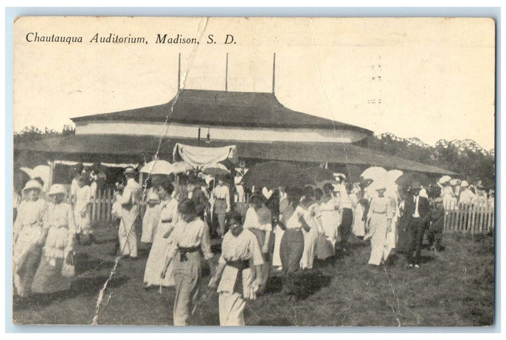 1921 Chautauqua Auditorium Exterior Field Madison South Dakota Vintage Postcard