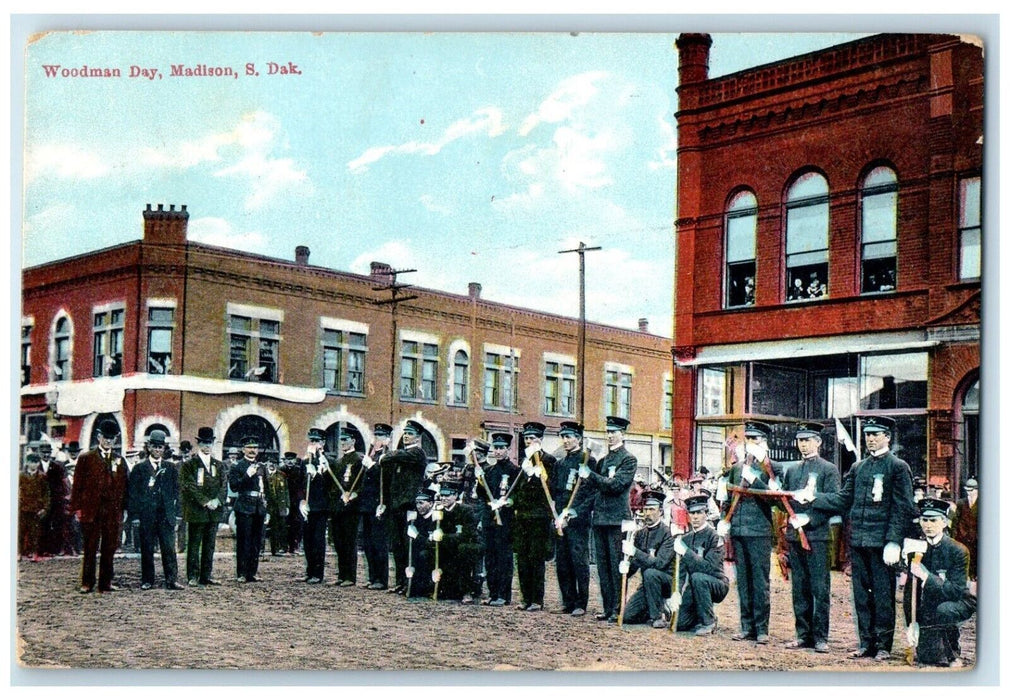 1913 Woodman Day Exterior Building Madison South Dakota Vintage Antique Postcard