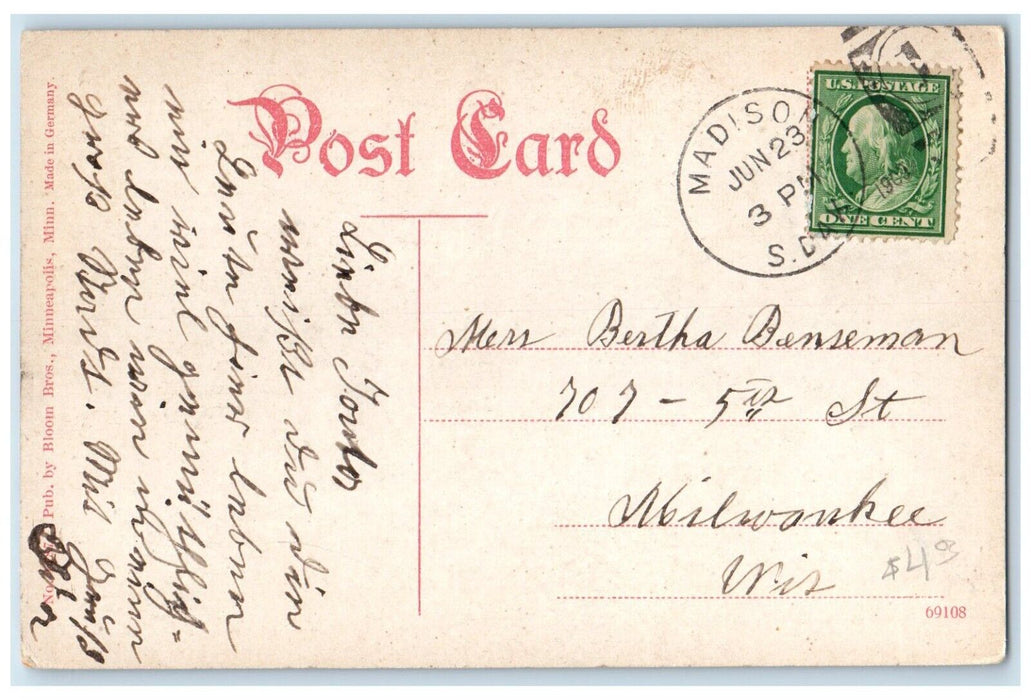 1909 First National Bank Block Exterior Madison South Dakota SD Vintage Postcard