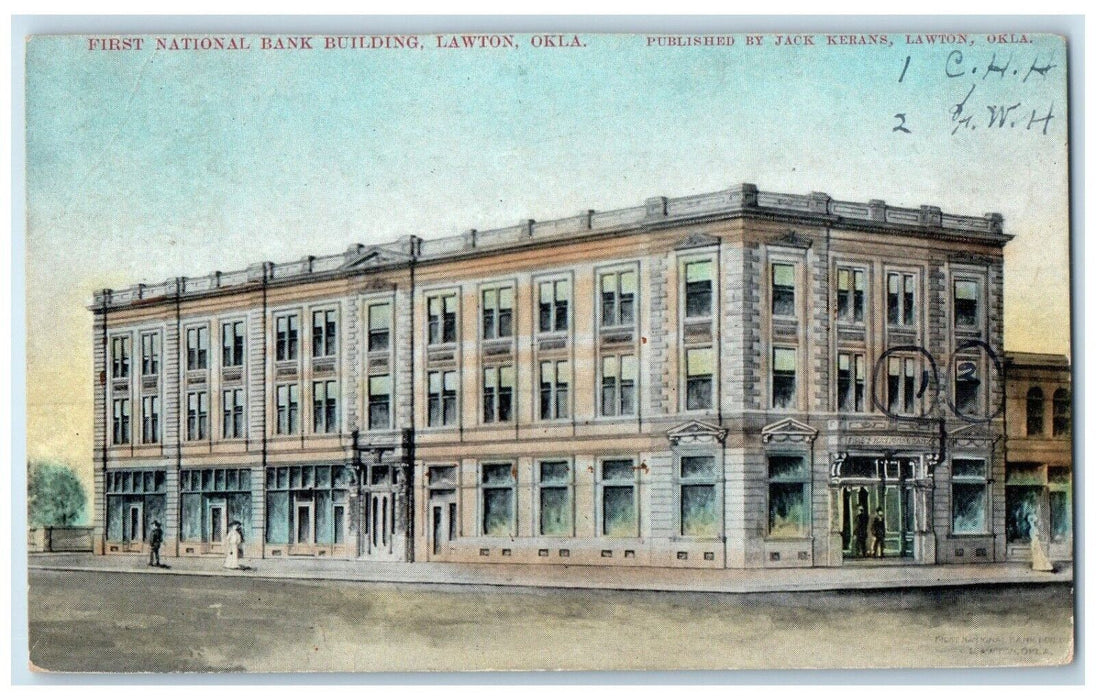 c1910's First National Bank Building Street View Lawton Oklahoma OK Postcard