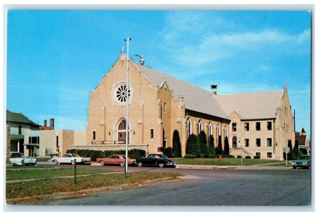 c1960's First Christian Church Cars Scene Street Lawton Oklahoma OK Postcard