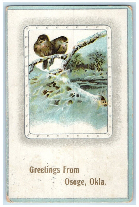 c1910's Greetings From Osage Oklahoma OK, Birds Embossed Antique Postcard